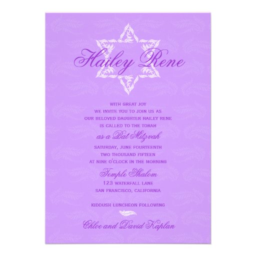 Bat Mitzvah Invitation Hailey with Damask Purple