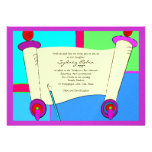 Bat Mitzvah Invitation Hebrew Torah Pink Purple