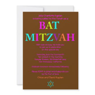 Bat Mitzvah Invitation Julia Charlotte Chocolate