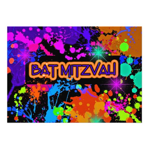 Bat Mitzvah Invitation Neon Paint Splatter