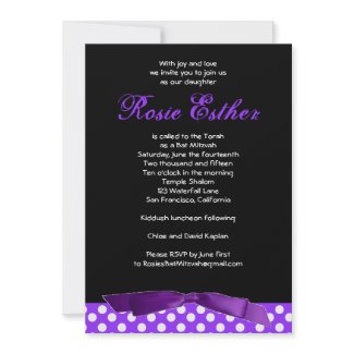 Bat Mitzvah Invitation Rosie Purple Bow Black