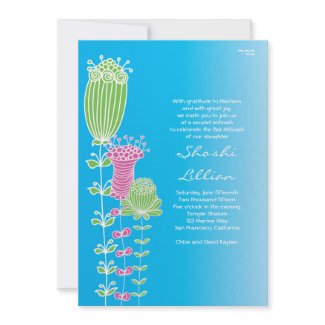 Bat Mitzvah Invitation Shoshi Blue Flower