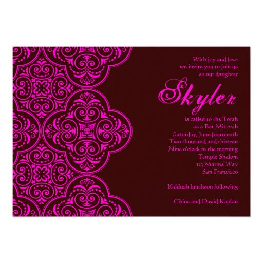 Bat Mitzvah Invitation Skyler Brown Pink Vintage