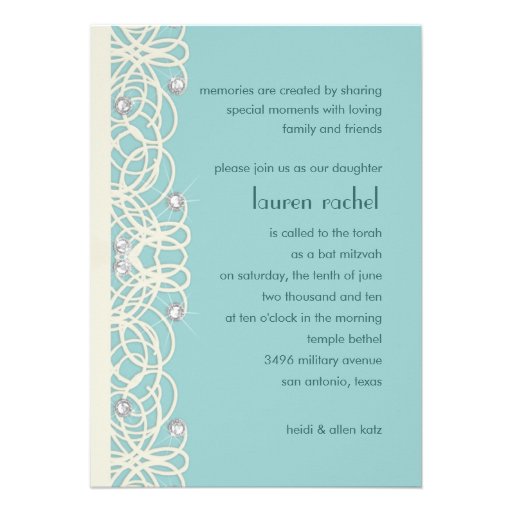 Bat Mitzvah Ivory Lace and Crystals Invite (front side)