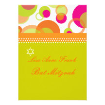 Bat  Mitzvah+Mod Bubbles/orange/hot pink Custom Announcement