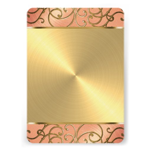 Bat Mitzvah Peach and Gold Filigree Swirls Custom Invite