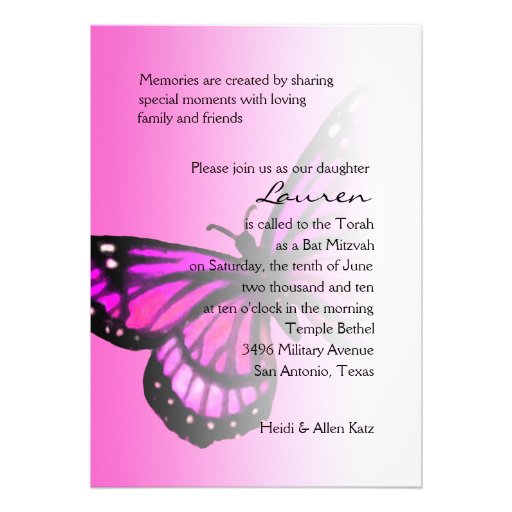 Bat Mitzvah Pink  Butterfly Invites