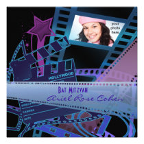 Bat Mitzvah Purple Photo Hollywood Star invitations