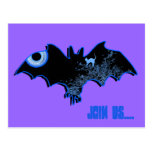 Bat moon "witches cat" comic halloween postcard
