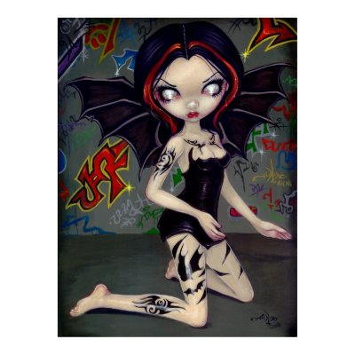 Bat Tattoos urban fairy tribal graffiti Art Print by strangeling