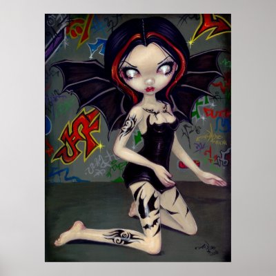 Bat Tattoos urban fairy tribal graffiti Art Print by strangeling
