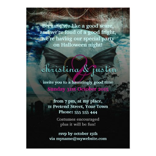 Bat Wings Moon Fairy-tale Halloween Party Custom Invites
