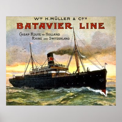 Batavier Line - Vintage Travel Poster by scenesfromthepast