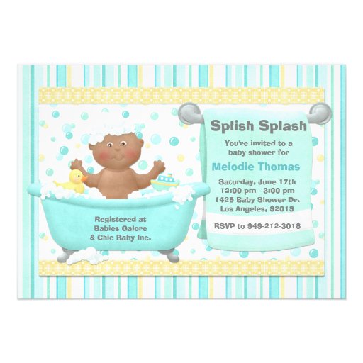 Bath Baby Shower Invitation African American (front side)