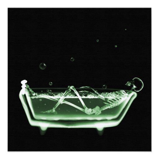 Bath Tub X-Ray Skeleton Green Custom Invitation