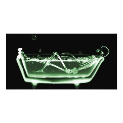 Bath Tub X-Ray Skeleton Green Personalized Photo Card by VoXeeD