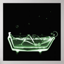 Bath Tub X-Ray Skeleton Green Posters