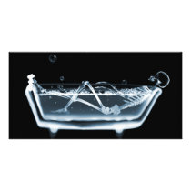 BATH TUB X-RAY VISION SKELETON - BLUE PHOTO GREETING CARD