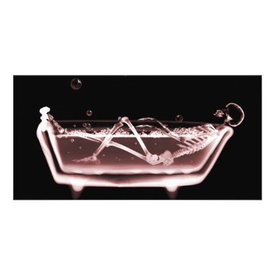 BATH TUB X-RAY VISION SKELETON - RED CUSTOMIZED PHOTO CARD by VoXeeD