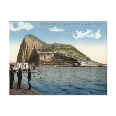 Bathing Pavilion, Linea, Rock of Gibraltar Vintage Postcard by markomundo