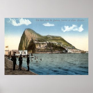 Bathing Pavilion, Linea, Rock of Gibraltar Vintage print