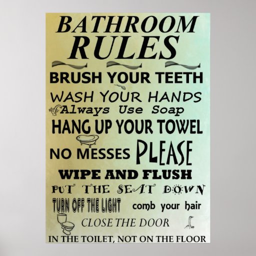 Bathroom Rules Subway Art Poster