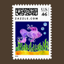 Batik Fishy Postage Stamp