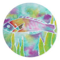 Batik Hinalea Hawaiian Wrasse Fish Batik Art Round Stickers