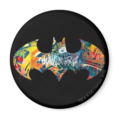 Batman Logo Neon/80s Graffiti Fridge Magnet by batman