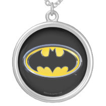 batman, logo, classic batman logo, bat logo, case, vintage, chrome, emblem, Necklace with custom graphic design