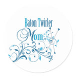 Baton Twirler Mom Swirly Round Sticker