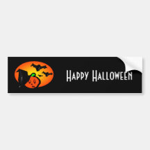 Bats & Pumpkin Jack Orange Halftone Logo Bumper Stickers