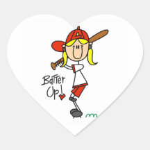 Batter Up Girls Baseball T-shirts and Gifts Heart Sticker