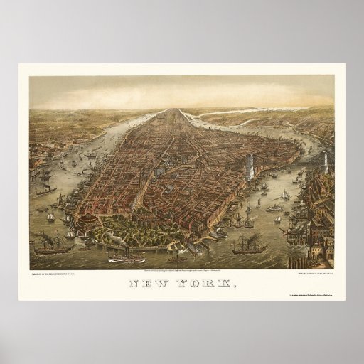 Battery Park, NY Panoramic Map - 1873 Poster | Zazzle