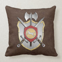 Battle Crest Wolf Brown Throw Pillow