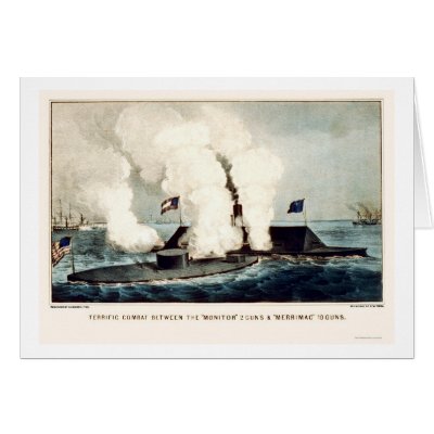 Battle of the Monitor and Merrimac 1862 Greeting Cards by lc_civilwar