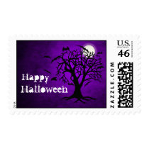 Batty Chilling Purple Moon Halloween Postage