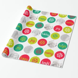 Bauble red green white pattern Christmas photo Gift Wrap Paper