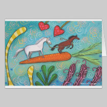 Bay Horse Guides White Horse With Love and Carrots cards