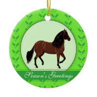 Bay Paso Fino Horse Holly Season's Greetings Christmas Ornaments