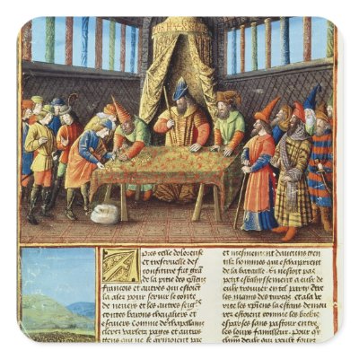 Bayezid I receiving the ransom Square Stickers by bridgemanart