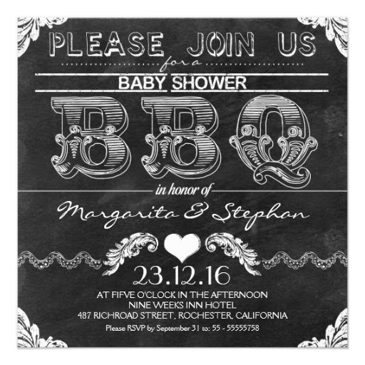 BBQ baby shower black chalkboard invitations