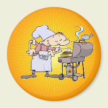 BBQ chef grilling burgers magnets