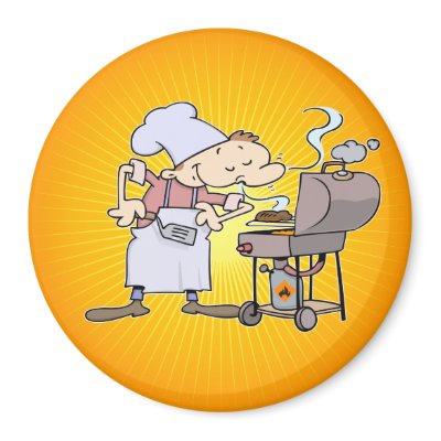 BBQ chef grilling burgers fridge magnets