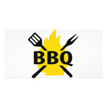BBQ cutlery with flames icon photo cards