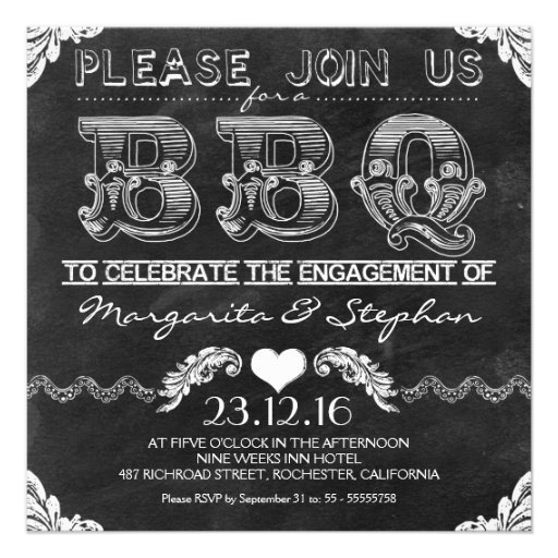 BBQ engagement party black chalkboard invitations (front side)