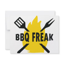 BBQ-Freak with cutlery and flame icon invitations