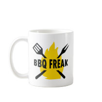 BBQ-Freak with cutlery and flame icon mugs