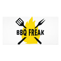 BBQ-Freak with cutlery and flame icon photo cards