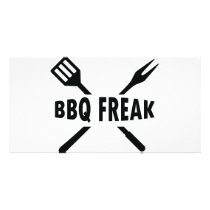 BBQ-Freak with cutlery icon Custom Photo Card